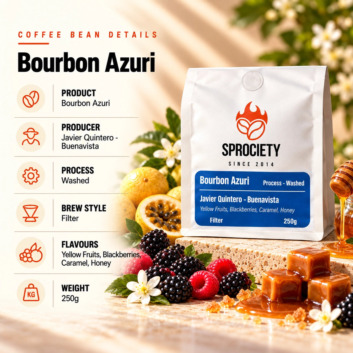 Bourbon Azuri coffee beans closeup – washed single-origin Colombia