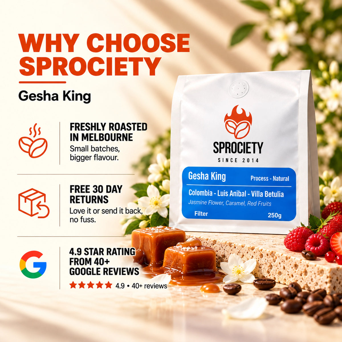 Why choose Sprociety Gesha King – 89-point Colombian Gesha filter coffee