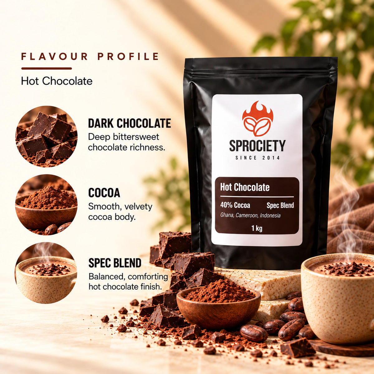 Premium Hot Chocolate tasting notes – rich, smooth, 40% cocoa