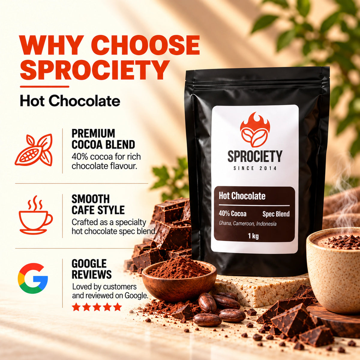 Why choose Sprociety Hot Chocolate – 40% cocoa, vegan, made in Melbourne