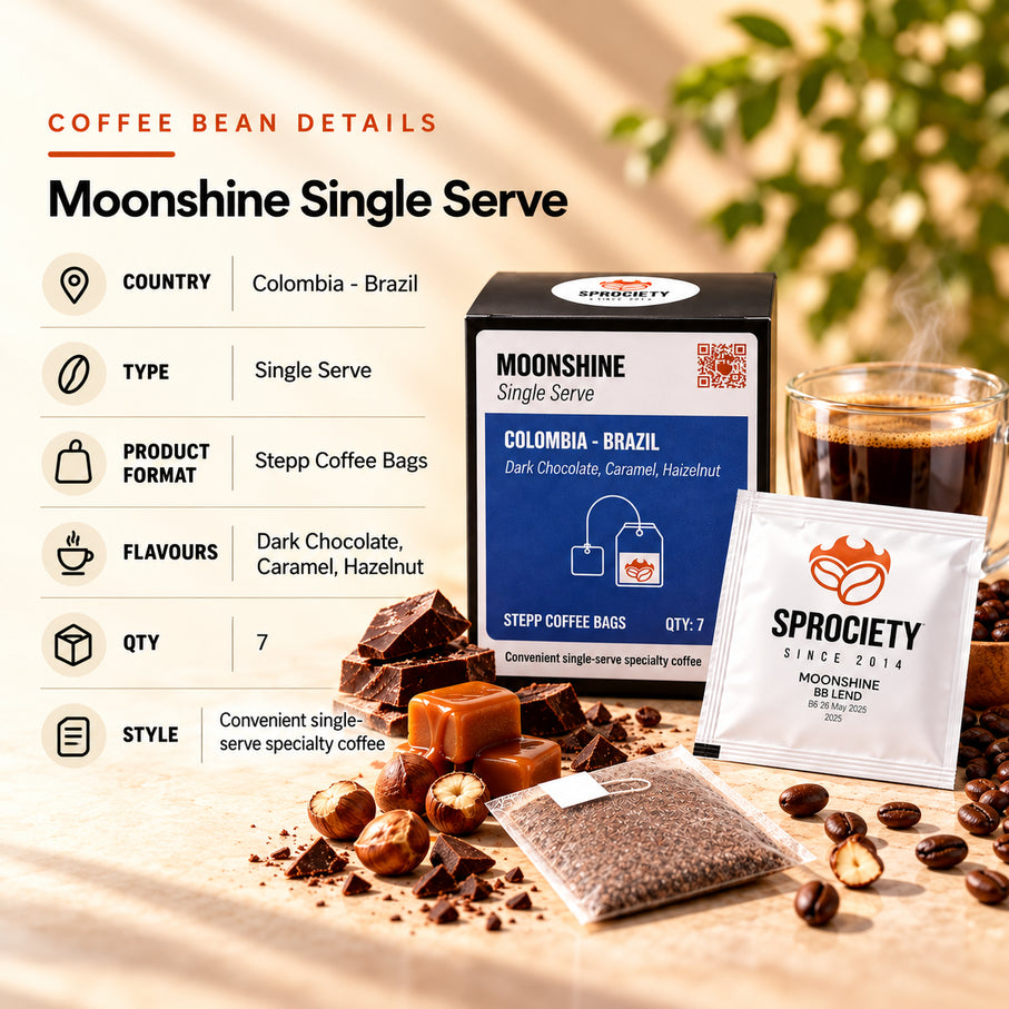 Moonshine steep bag blend closeup – Colombia and Brazil specialty coffee