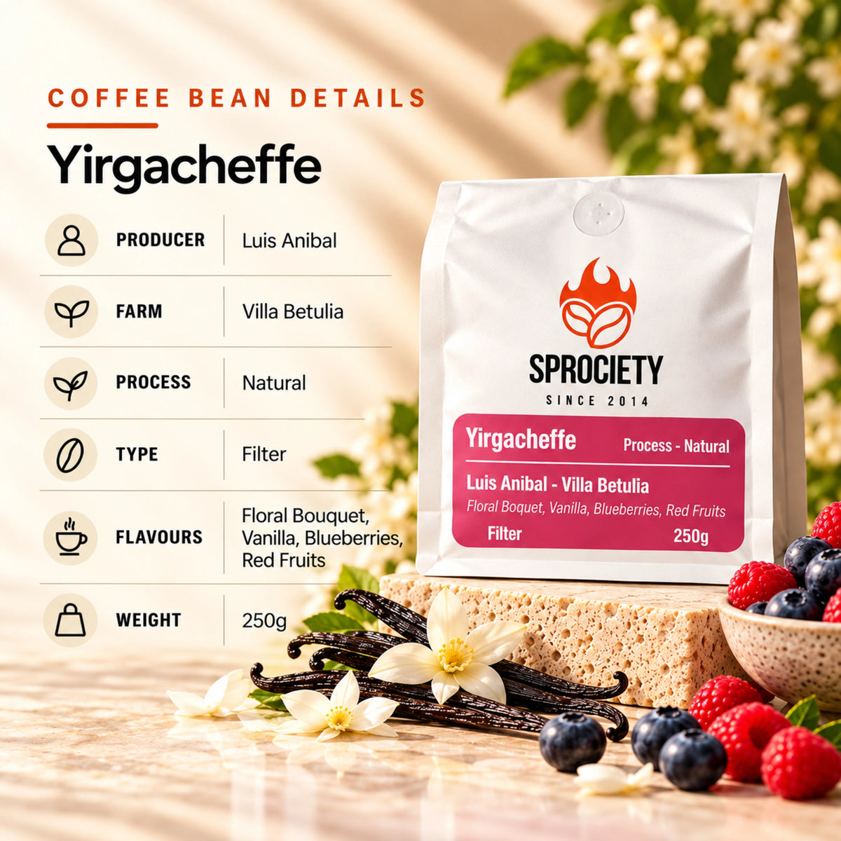 Yirgacheffe coffee beans closeup – natural process single-origin Colombia