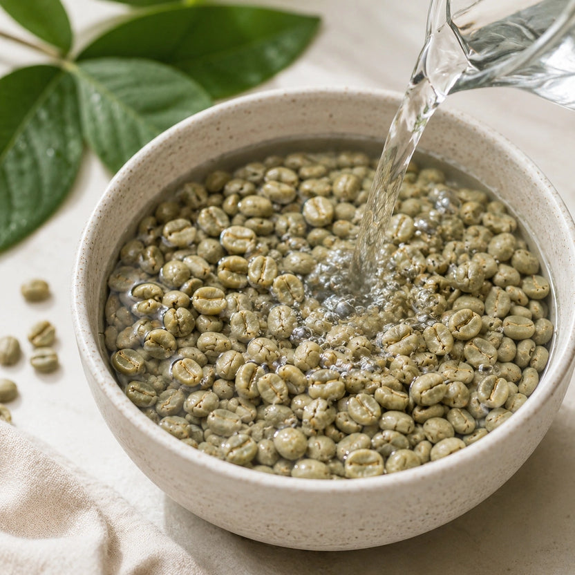 Coffee beans being saturated with water during the sugar cane decaf process