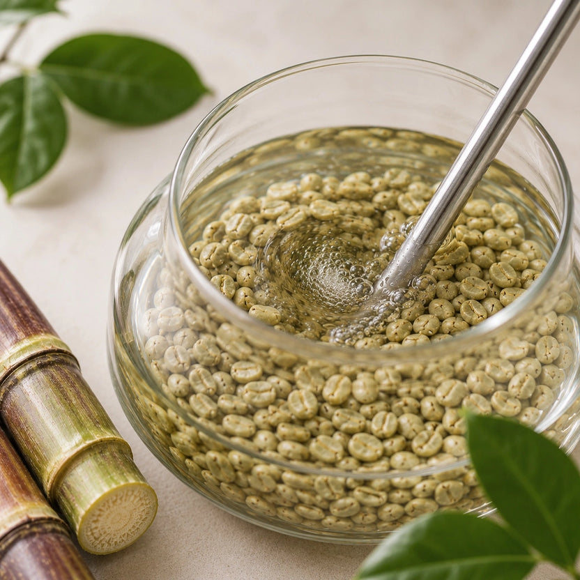 Sugar cane derived ethyl acetate removing caffeine from coffee beans