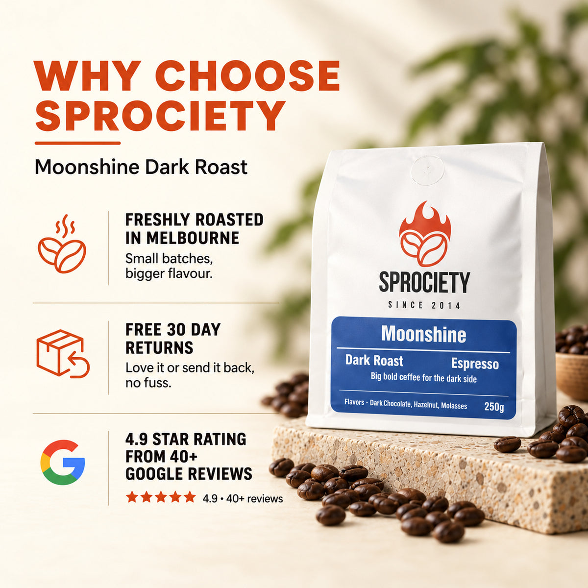 why choose sprociety moonshine dark roast coffee